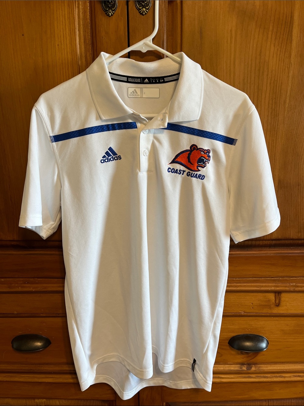 adidas White Polo with Blue and Orange Coast Guard Crest